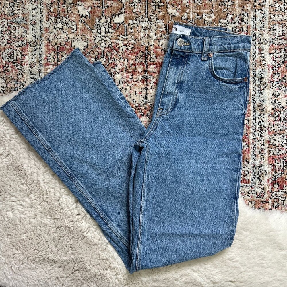 Zara Hi Rise Wide Leg Full Length Jeans
